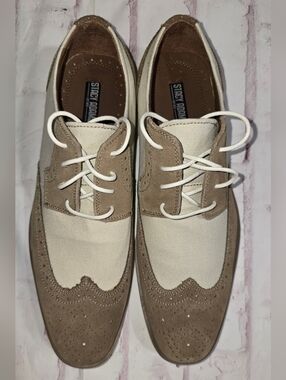 Stacy Adams Men’s Two-Tone Canvas & Suede Wingtip Oxfords - Cream & Taupe